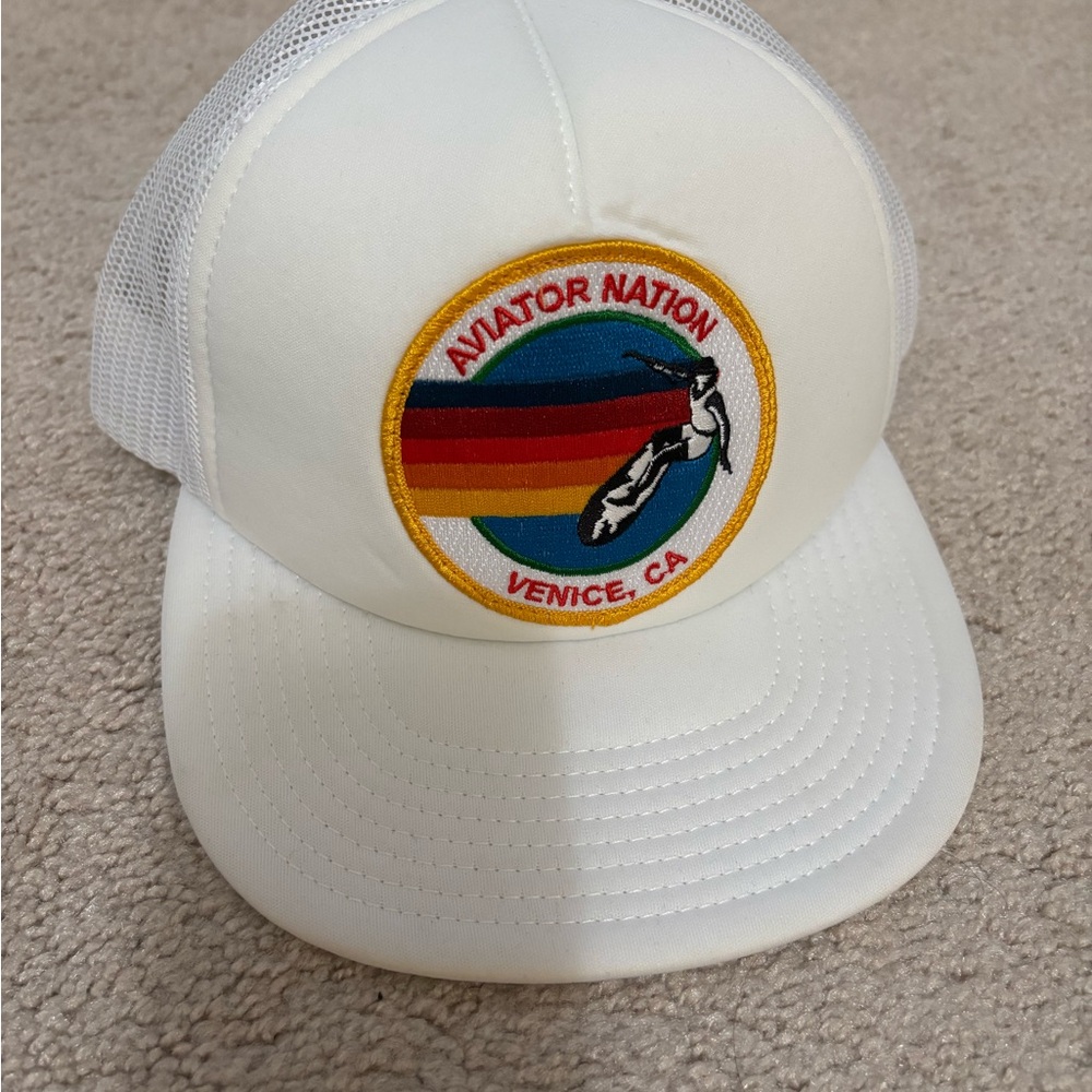 Aviator Nation white Trucker Hat with Rainbow Patch